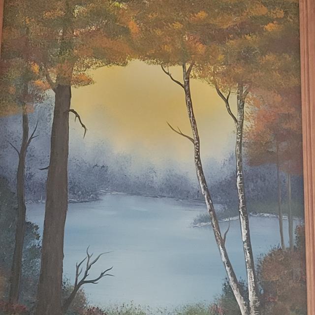 Autumn lake painting by Doug Schlenker painter