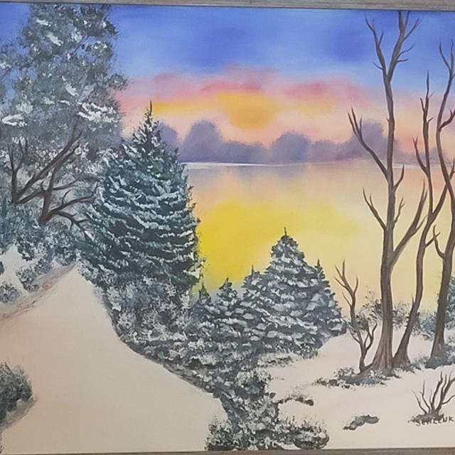 Winter sunset painting by Doug Schlenker